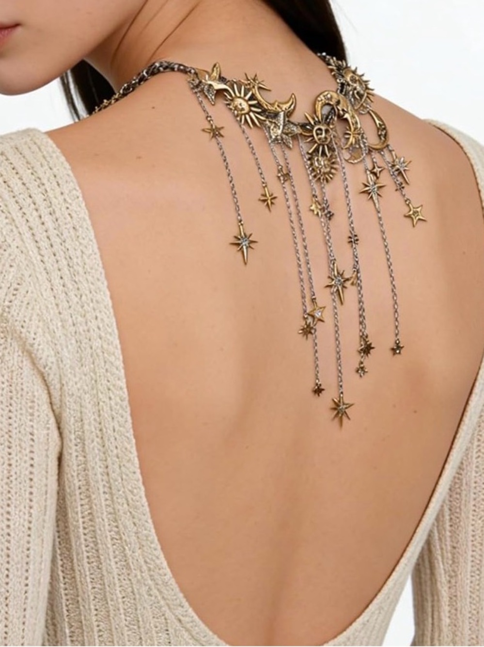 Retro Sun & Moon Statement Necklace - Silver & Gold - Picture 5 of 6